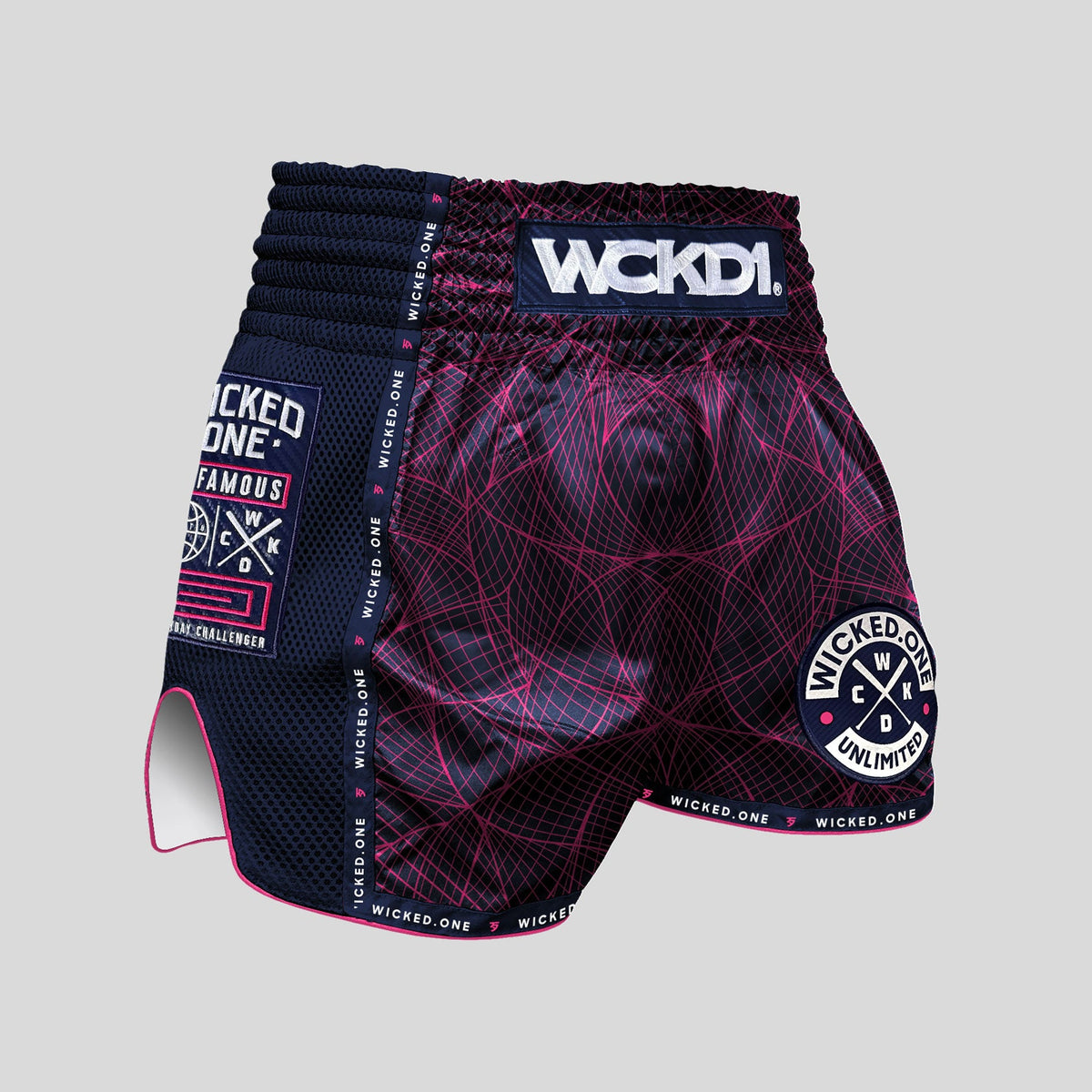 Short muay thai Metavers navy/rose, vue 1