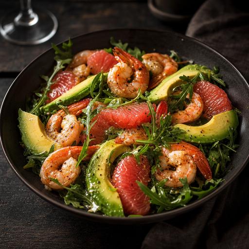 Salade crevettes, avocat et pamplemousse